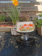 Retro vintage fonduepan met klaprozen, Ophalen of Verzenden, Gebruikt, Brander, Fonduepan
