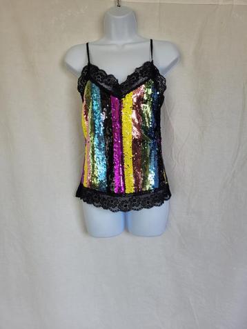 Gaaf zwart feestshirt met paillettes mt S/M merk Giorgia beschikbaar voor biedingen