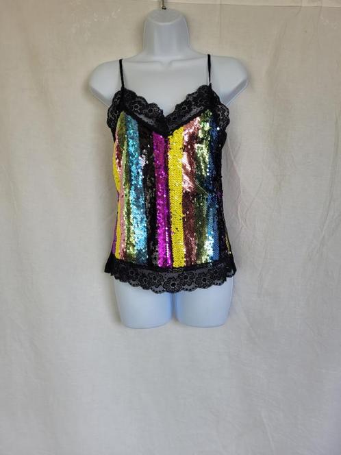 Gaaf zwart feestshirt met paillettes mt S/M merk Giorgia, Kleding | Dames, T-shirts, Zo goed als nieuw, Maat 36 (S), Zwart, Zonder mouw