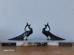 Art deco beeld pauwen schouwbeeld zinklegering op marmer, Antiek en Kunst, Ophalen