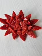 Broche bloedkoraal vintage grote statement broche natuurlijk, Ophalen of Verzenden, Zo goed als nieuw, Rood, Overige materialen