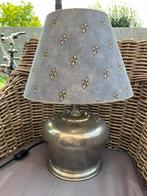 Tinnen tafellamp/schemerlamp met blauwe kap, Ophalen of Verzenden