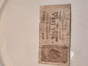 Oud bank biljet van 1 lire uit 1944  beschikbaar voor biedingen