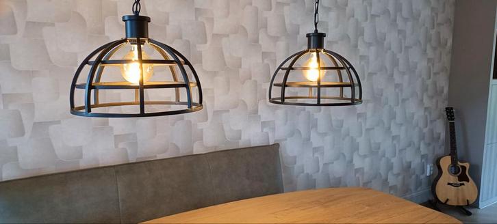 Dubbele hanglamp met dimbare LED spiraal lampen, Huis en Inrichting, Lampen | Hanglampen, Zo goed als nieuw, 75 cm of meer, Metaal