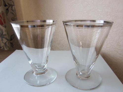 Zes art deco rode wijnglazen - dubbele platinum fries, Antiek en Kunst, Antiek | Glas en Kristal, Verzenden