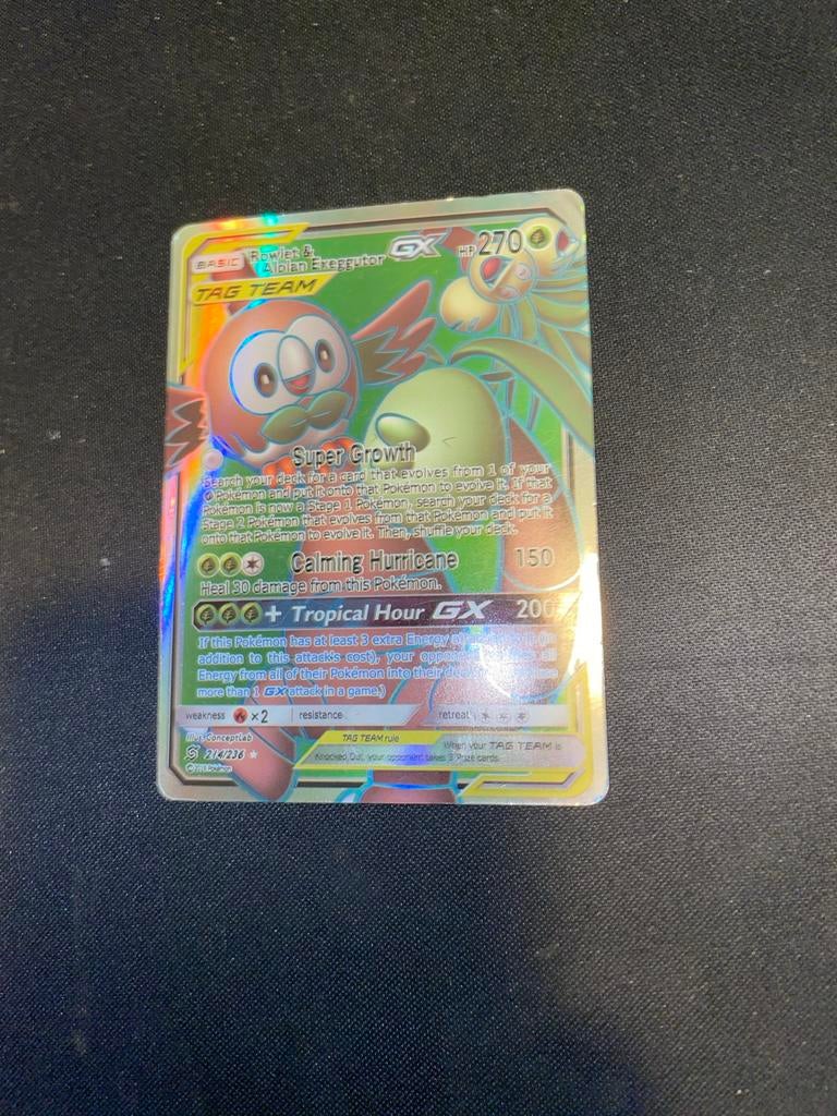 Pokemon TCG Rowlet & Alolan Exeggutor GX Foil, Ophalen of Verzenden, Zo goed als nieuw, Losse kaart, Foil