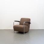 2x Leolux Scylla Fauteuil Laag Bruin Stof - Gemêleerd, Niet ingevuld, Metaal, Niet ingevuld, 75 tot 100 cm