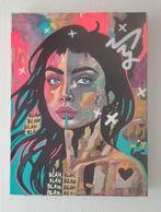 portret van vrouw, mixed media, abstract,street art stijl, Ophalen of Verzenden