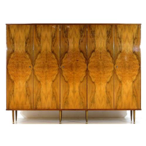 Vintage mid century modern 5-deurs kledingkast in walnoot, Huis en Inrichting, Kasten | Schoenenkasten, Ophalen of Verzenden