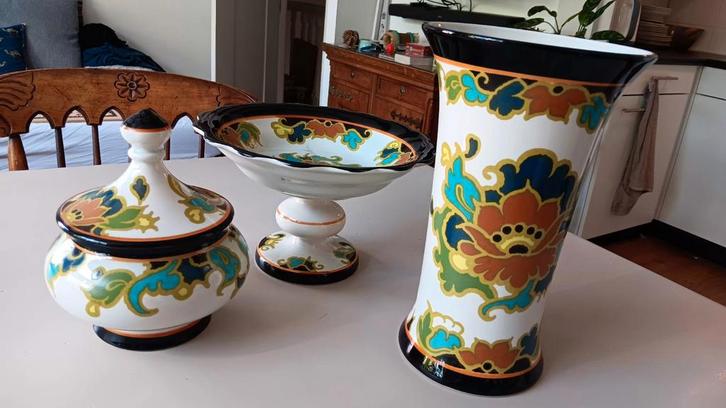 Set Gouda plateel dec/aster, Antiek en Kunst, Antiek | Keramiek en Aardewerk, Ophalen of Verzenden