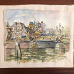 Oude aquarel: stadsgezicht, Ophalen of Verzenden