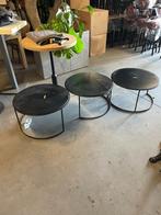 Set 3 Bijzettafel showroommodel hout zwart metaal 75cm., Ophalen, Minder dan 45 cm, Modern chique, Rond