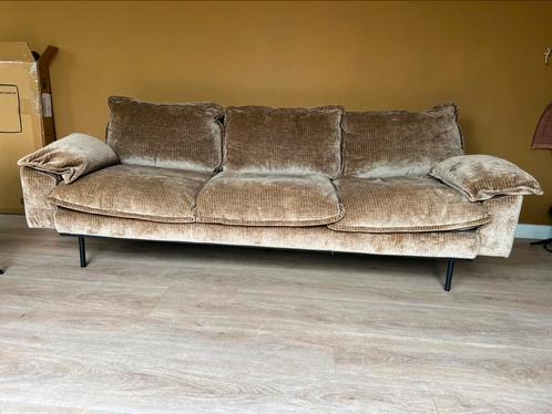 HK Living – Aged Gold Velvet Retro Bank –, Huis en Inrichting, Banken | Bankstellen, Zo goed als nieuw, 200 tot 250 cm, 75 tot 100 cm