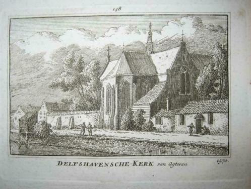 148 / Delfshaven de  Kerk   Kopergravure 18e Eeuw, Antiek en Kunst, Kunst | Etsen en Gravures, Ophalen of Verzenden