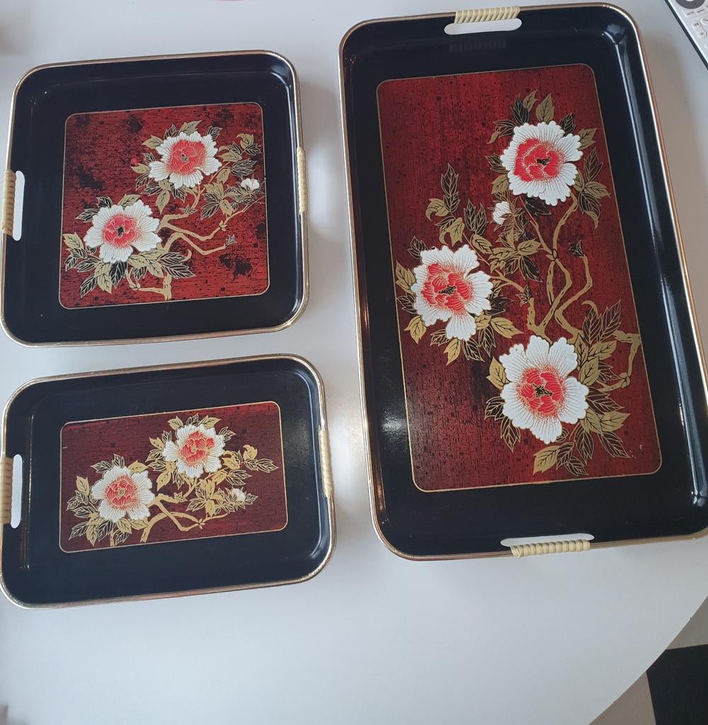 Aziatische stijl dienbladen set vintage, Ophalen, Zo goed als nieuw, Overige materialen