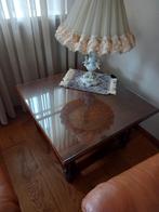 Wortelnoten salontafel/hoektafel met glasplaat, Huis en Inrichting, Tafels | Salontafels, Zo goed als nieuw, Ophalen