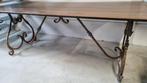Zware smeedijzeren tafel met 2 lantaarns voor tuin of serre, Ophalen, Gebruikt, Rechthoekig, Metaal