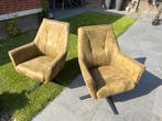 2x Groene fauteuils van geborsteld suède, Huis en Inrichting, Fauteuils, Ophalen, Gebruikt, 75 tot 100 cm, 75 tot 100 cm