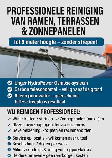 Reiniging van ramen.zonnepanelen.Gevels.glas.etalages beschikbaar voor biedingen