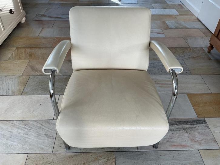 Leolux Scylla fauteuil crème wit leer, Huis en Inrichting, Fauteuils, Zo goed als nieuw, Leer, Metaal, 50 tot 75 cm, 75 tot 100 cm
