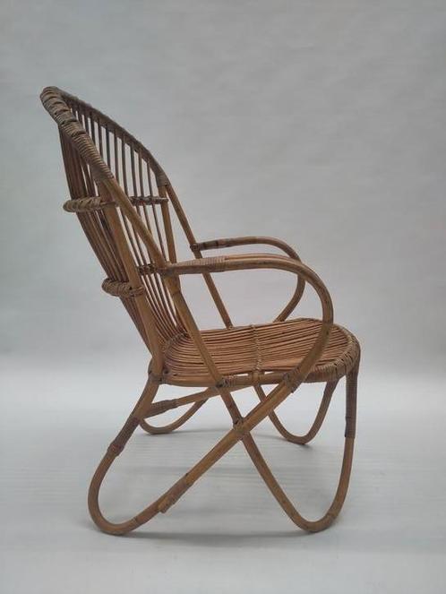 Vintage rotan fauteuil Rohe Noordwolde stoeltje riet stoel, Huis en Inrichting, Fauteuils, Gebruikt, Riet of Rotan, 50 tot 75 cm