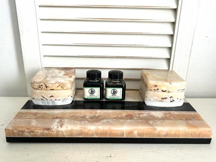 Antiek marmeren inkt plateau inktpot bureauset 5,2 k 35 cm, Antiek en Kunst, Antiek | Kantoor en Zakelijk, Ophalen