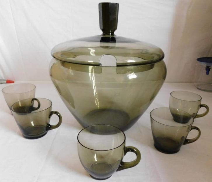 Bowl kom, met deksel, incl. vijf glazen, Antiek en Kunst, Antiek | Glas en Kristal, Ophalen