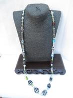 Mooie lange ketting met metalen kralen en glazen kralen., Sieraden, Tassen en Uiterlijk, Kettingen, Ophalen of Verzenden, Zo goed als nieuw