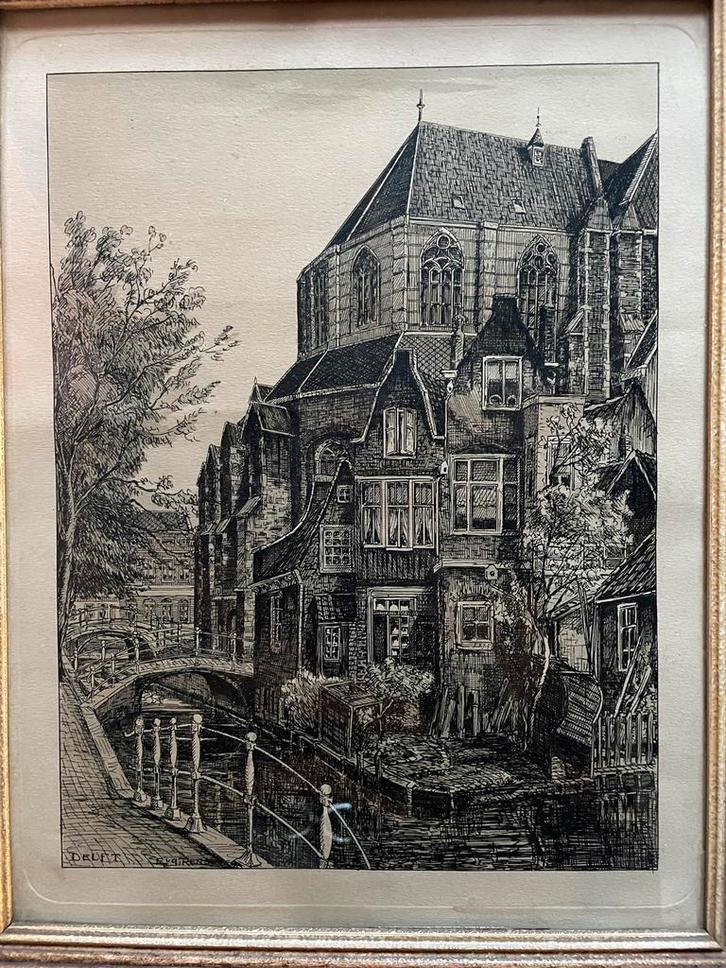 Eugène Rensburg - Ets Delft, Antiek en Kunst, Kunst | Tekeningen en Foto's, Ophalen of Verzenden