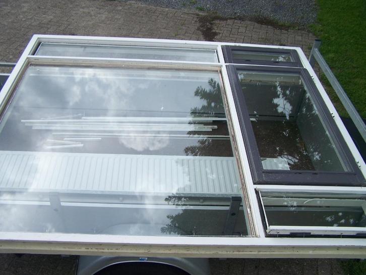 hardhout kozijn met ramen ,hardhoutenkozijn met glas, kozijn, Doe-het-zelf en Verbouw, Kozijnen en Schuifpuien, Gebruikt, Deurkozijn