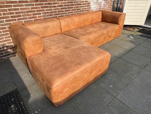 Wehkamp Woood hoek bank links bruinleer cognac, Huis en Inrichting, Banken | Complete zithoeken, Zo goed als nieuw, Leer, Ophalen of Verzenden