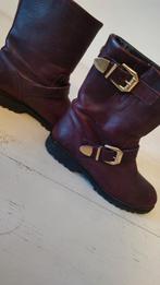 Wijnrode Laarsjes met Gouden Gesp - Maat 37, Ophalen of Verzenden, Gedragen, Rood, Lage of Enkellaarzen