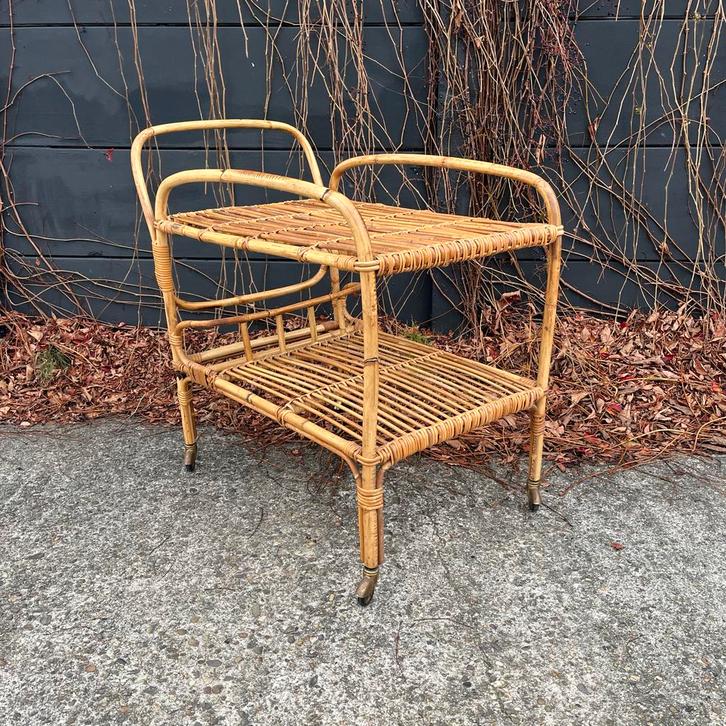 Bamboe rotan serveerwagen bar, Verzamelen, Retro, Huis en Inrichting, Ophalen