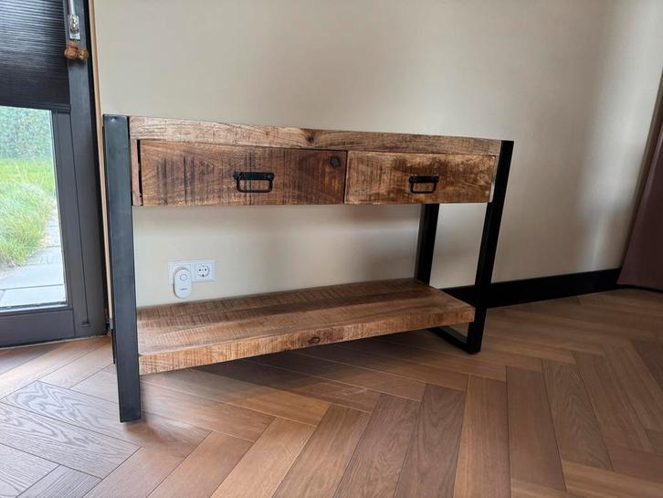 Mangohouten Bijzetkastje met 2 Lades, Huis en Inrichting, Kasten | Ladekasten, Zo goed als nieuw, Minder dan 100 cm, Minder dan 50 cm