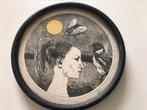 Antiek schilderijtje Louis Icart?,woman with bird, Antiek en Kunst, Ophalen of Verzenden