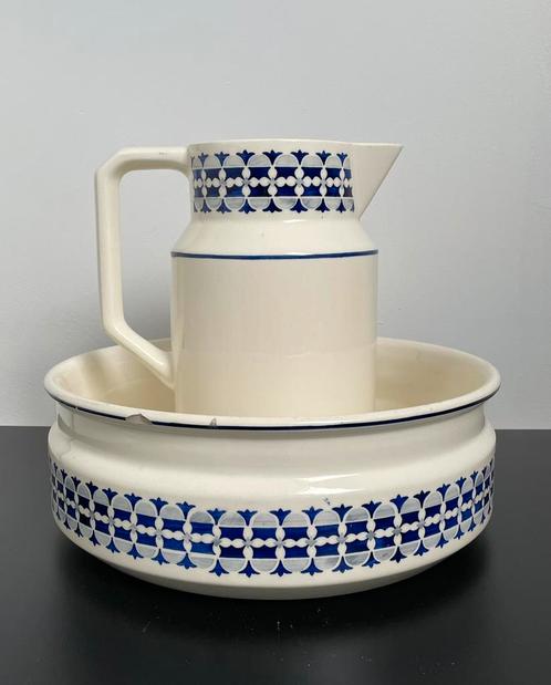 Lampetset  2-delig creme/blauw - Chodziez, Antiek en Kunst, Antiek | Keramiek en Aardewerk, Ophalen of Verzenden