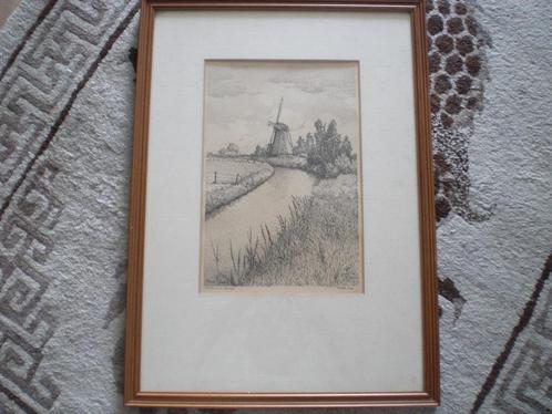Ets Molen A.D. Linge - Peter Cox, Antiek en Kunst, Kunst | Etsen en Gravures, Ophalen of Verzenden