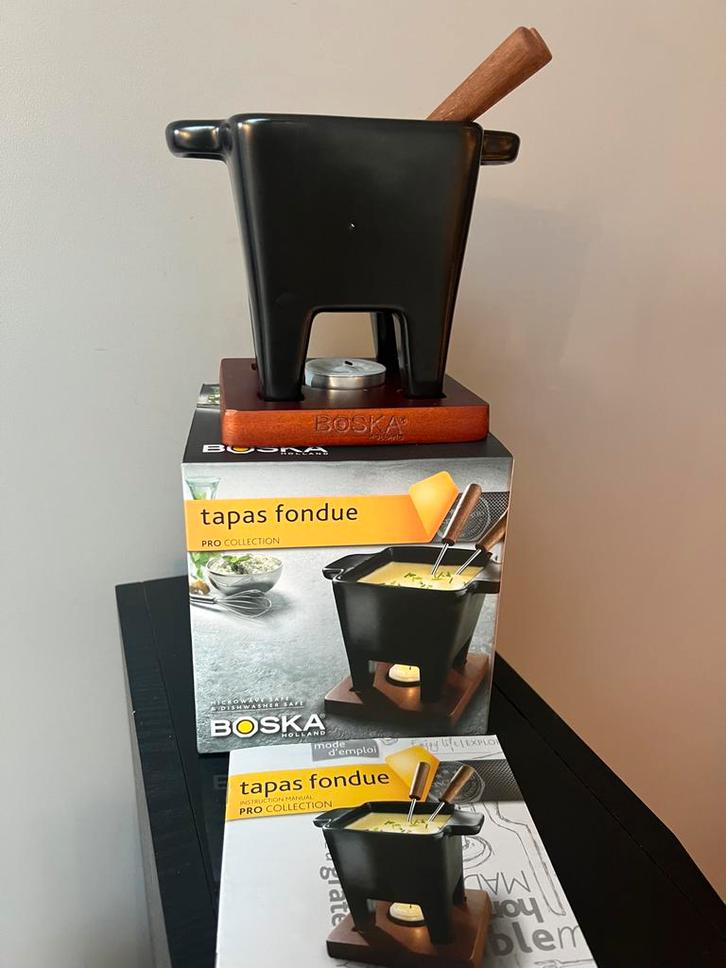 BOSKA TAPAS NERO FONDUESET KAASFONDUE KAAS FONDUE SET, Huis en Inrichting, Keuken | Keukenbenodigdheden, Zo goed als nieuw, Ophalen of Verzenden