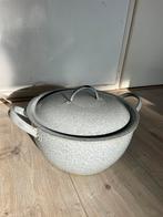 Vintage Emaille Gezinspan met Deksel - Grijs Gemarmerd, Ophalen