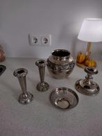 Verzilveren decoratieve set - vaasjes en kandelaren,5 stuks, Ophalen of Verzenden