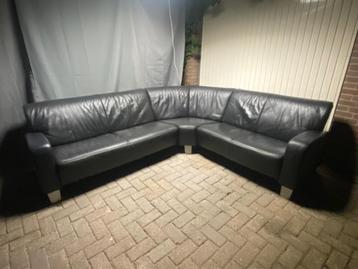 Zwart lederen hoekbank van Euridesign zgan! beschikbaar voor biedingen