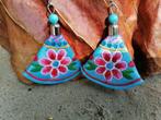 Nieuwe handgemaakte stoffen oorbellen turquoise boho stijl, Overige materialen, Hangers, Blauw, Nieuw