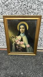 Mooie oude religieuze schilderij met glas jaren 50/60, Ophalen of Verzenden, Gebruikt