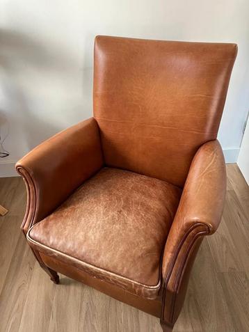 Engelse Lederen Fauteuil - Brocante Stijl beschikbaar voor biedingen