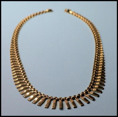 Vintage zonnestraalcollier staafjesketting 14 kt goud 45 cm, Sieraden, Tassen en Uiterlijk, Kettingen, Goud, Goud, Verzenden
