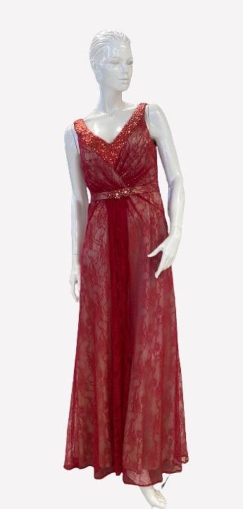 sale galajurk avondjurk rood met beige maat 34, 36, Kleding | Dames, Gelegenheidskleding, Galajurk, Rood, Ophalen of Verzenden