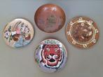 lot 4st beschilderde messing schaal wandborden rond ca. 20cm, Antiek en Kunst, Antiek | Koper en Brons, Ophalen of Verzenden