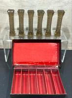 Vintage Casette met 6 Amberkleurige Messenleggers., Ophalen of Verzenden