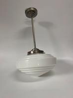 Vintage gispen plafondlamp hallamp wit glas pendule chrome, Huis en Inrichting, Lampen | Hanglampen, 50 tot 75 cm, Vintage, Ophalen of Verzenden