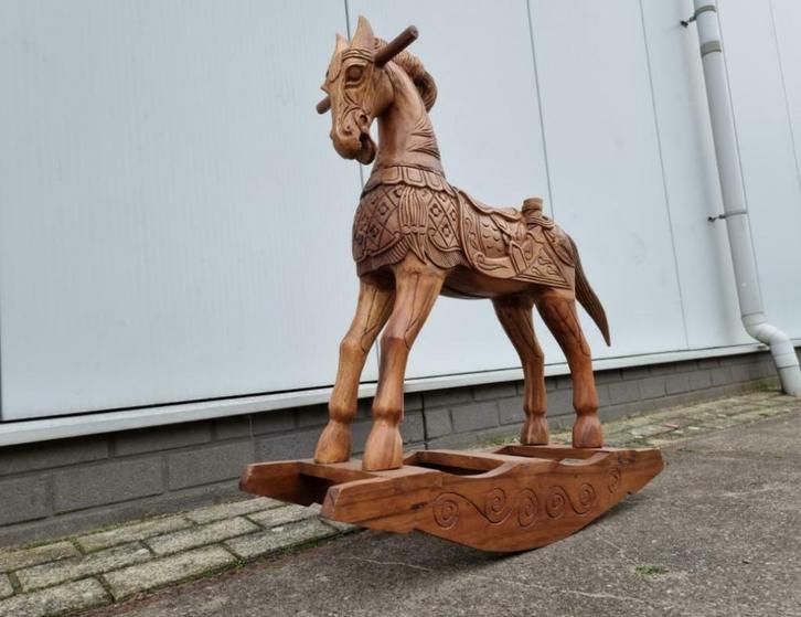 Hobbelpaard Handgemaakt Hardhout XL, Antiek en Kunst, Kunst | Beelden en Houtsnijwerken, Ophalen of Verzenden